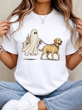 Ghost Walking Dog Shirt, Iced Coffee Labrador Tee
